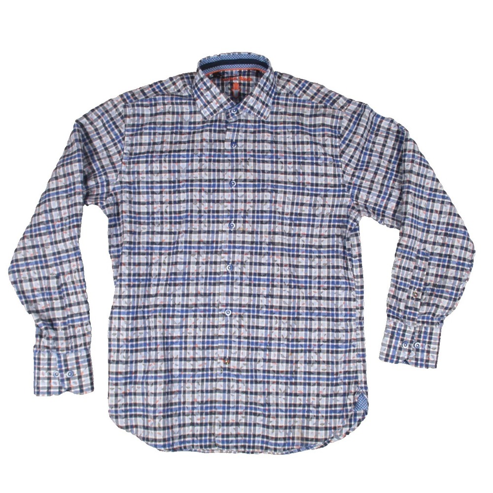 Visconti Black Luchiano Visconti Blu Plaid Shirt Mens S Long Sleeve  Button Down